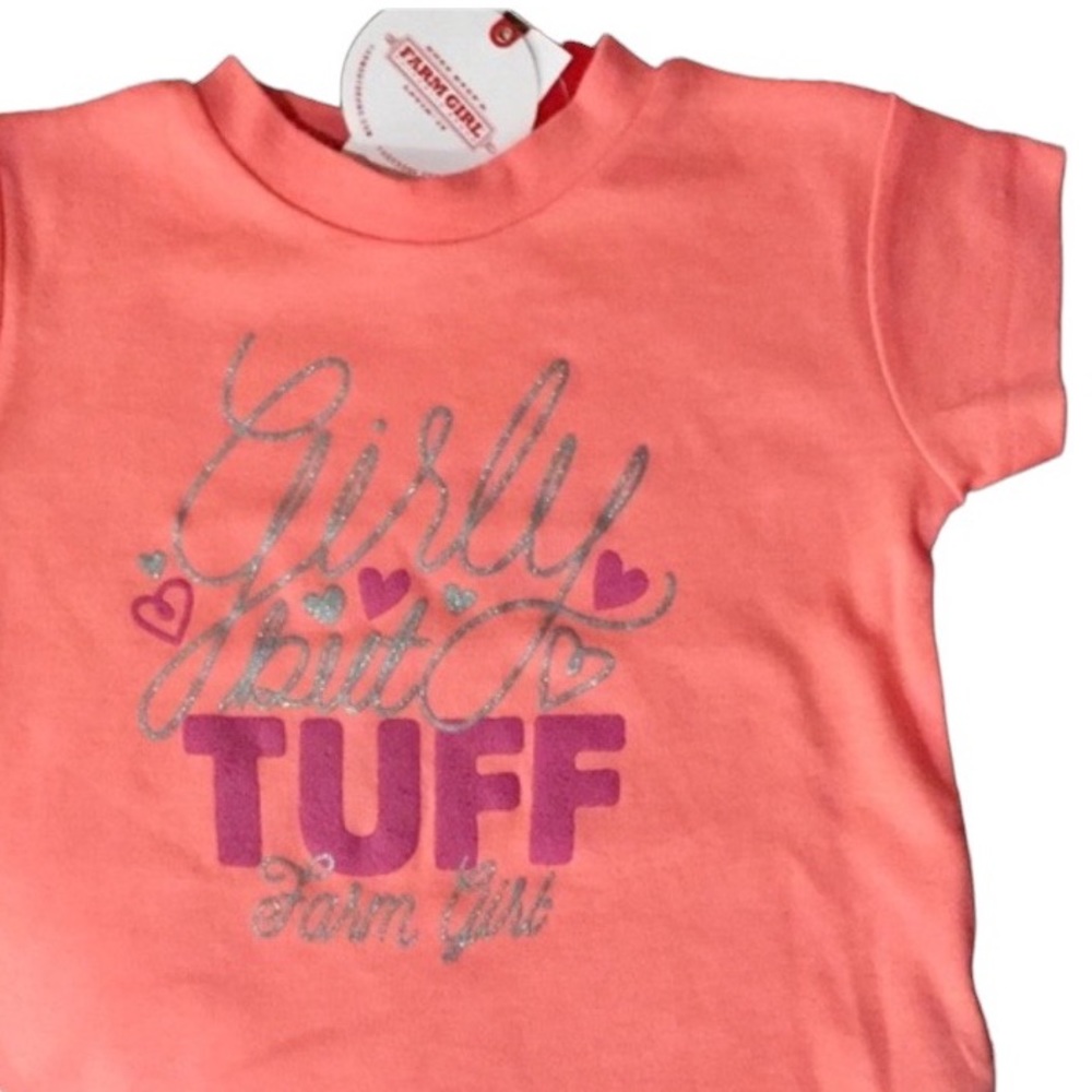 Farm Girl “Girly but Tuff” Coral Short Sleeve Crewneck Tee Size 24 Months
